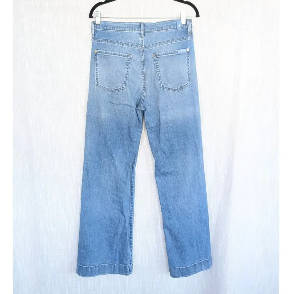 7 For All Mankind Modern Dojo Tailorless Wanderer Jeans Womens 31 Denim Wide Leg - Picture 3 of 13